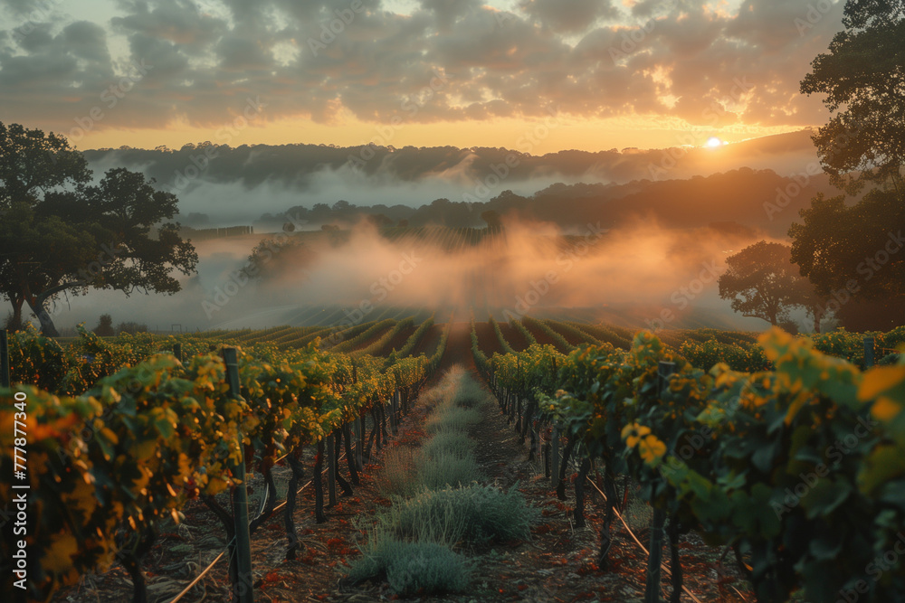 Obraz premium Morning_mist_over_a_vineyard