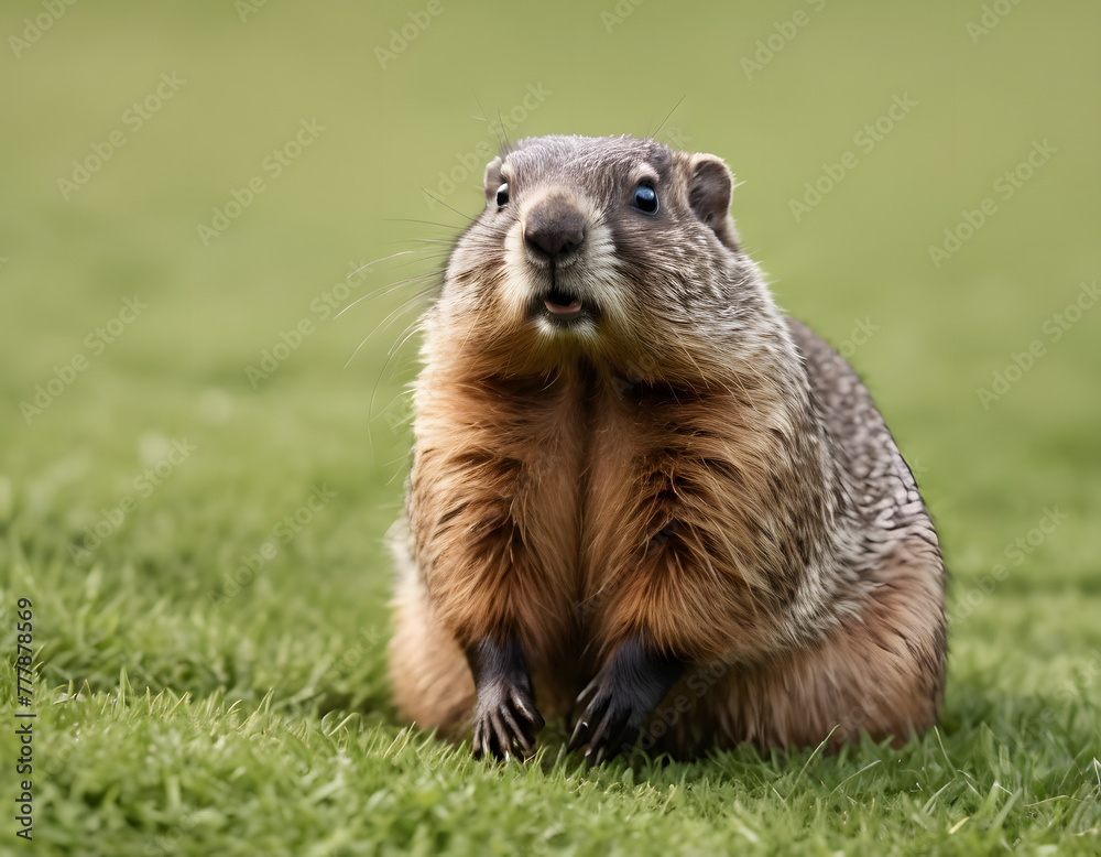 Fototapeta premium The groundhog, also called a woodchuck, is a lowland rodent belonging to the marmot group within the Sciuridae family, groundog day.
