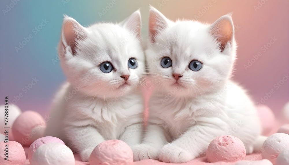 Two marshmellow kitten in love pastel colors, detailed, 8k