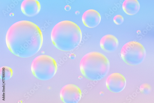 Abstract Background- render of opal bubbles floating on blue sky photo