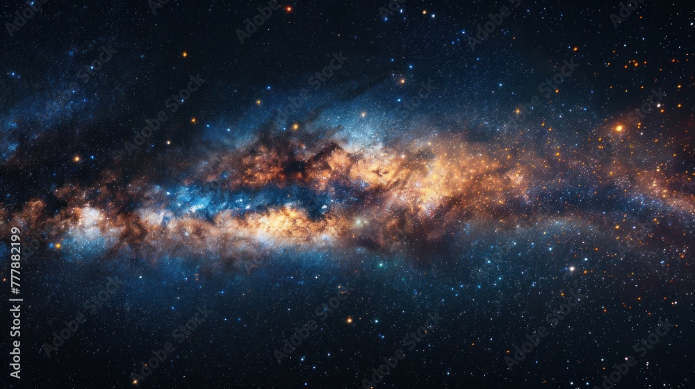 Stars and galaxy in outer space, sky, universe, black starry background, and starfield.