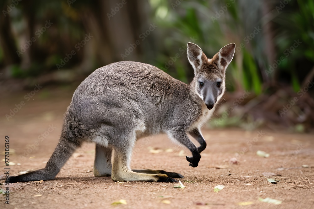 Agile wallaby captured in graceful motion against Australian backdrop Agile wallaby captured in graceful motion against Australian backdrop