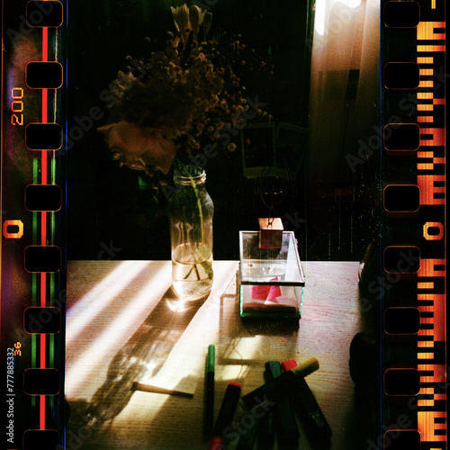 Various objects on a table being illuminated by the backlight