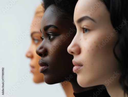 Profile View of Three Diverse Women in Solidarity
