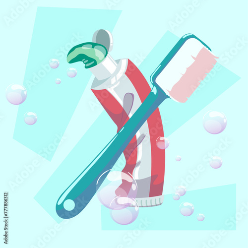toothbrush with toothpaste vector illustration