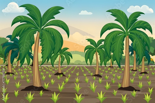 Background featuring lush cassava plantation in agricultural landscape