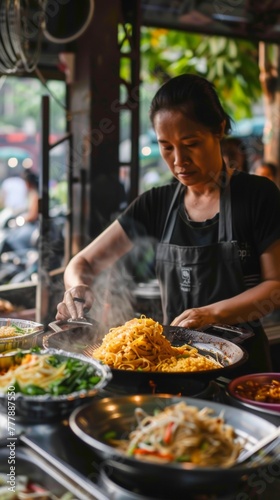 Crafting Pad Thai on a lively street