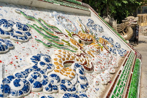 Close up of a large mosaic dragon the Long Son Pagoda at Nha Trang in Vietnam