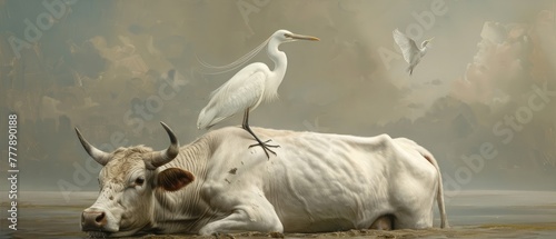 A Cattle Egret On a Cow's Body