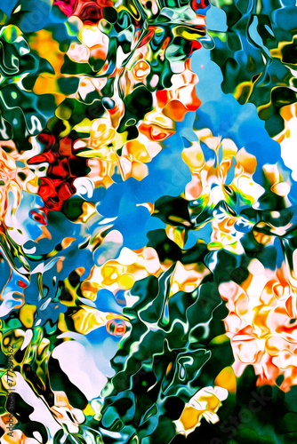 Abstract Flowers, Sky and Branches- Psychedelic Background