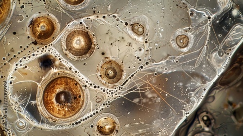 An image of a microscope slide containing a thin layer of soil with several worm eggs tered throughout. The eggs are ly visible to