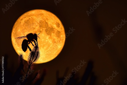 A bee silhouette against the full moon photo