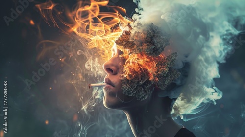 Woman Smoking With Smoke Rising