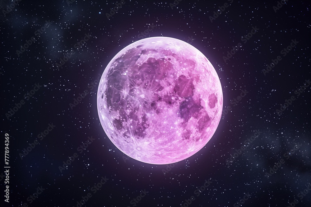  a full pink moon isolated on a black background with a starry sky