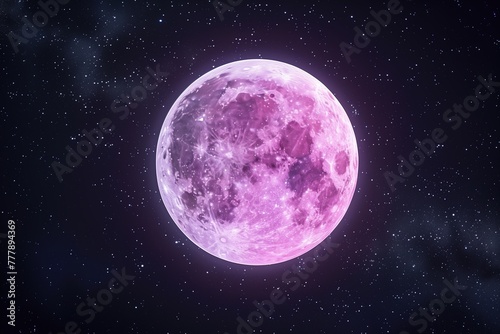  a full pink moon isolated on a black background with a starry sky