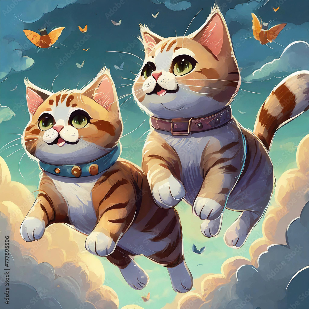 하늘을 나는 귀여운 고양이들