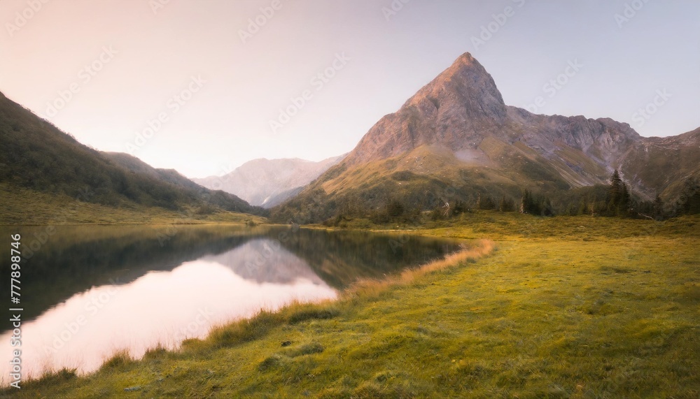 majestic mountain peak green meadow tranquil water autumn landscape generated by ai
