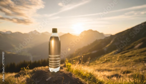 the simple pleasure of a bottle of water amidst the breathtaking scenery of mountain landscapes providing refreshment during hikes