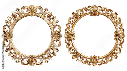 isolated antique golden frame in set of two