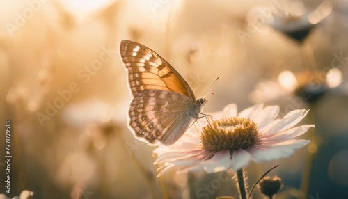 fantasy butterfly on flower nature vintage pastels background