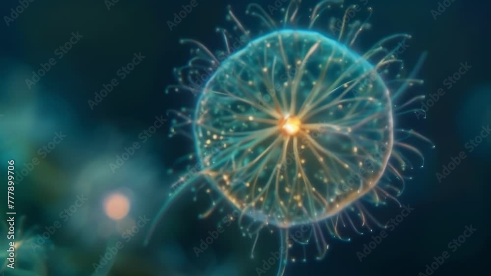 A microscopic view of a single fungal spore its spherical shape adorned with numerous small hairlike structures. The spore appears . AI generation. A microscopic view of a single fungal spore its spherical shape adorned with numerous small hairlike structures. The spore appears . AI generation.