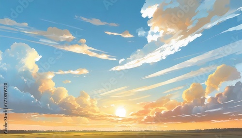 blue sky with clouds manga anime comic style generative ai photo