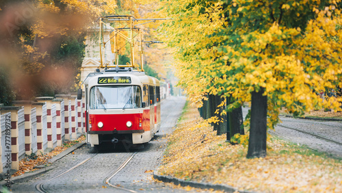 Photography Prague tram in the autumn