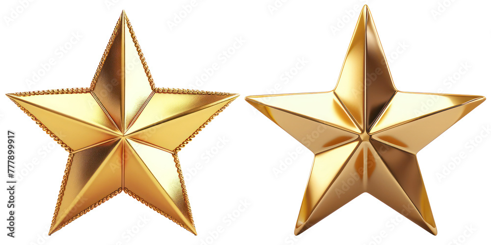 pack of two golden star on transparent background - obrazy, fototapety, plakaty 