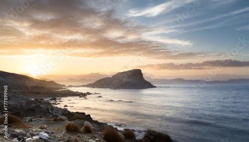 beautiful landscape coast of the island of crete greece area of lerapetra eden rock beautiful sky at sunrise over the sea