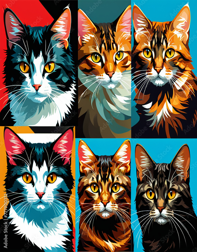 Collage of Various Domestic Cats Portraits Collage of Various Domestic Cats Portraits