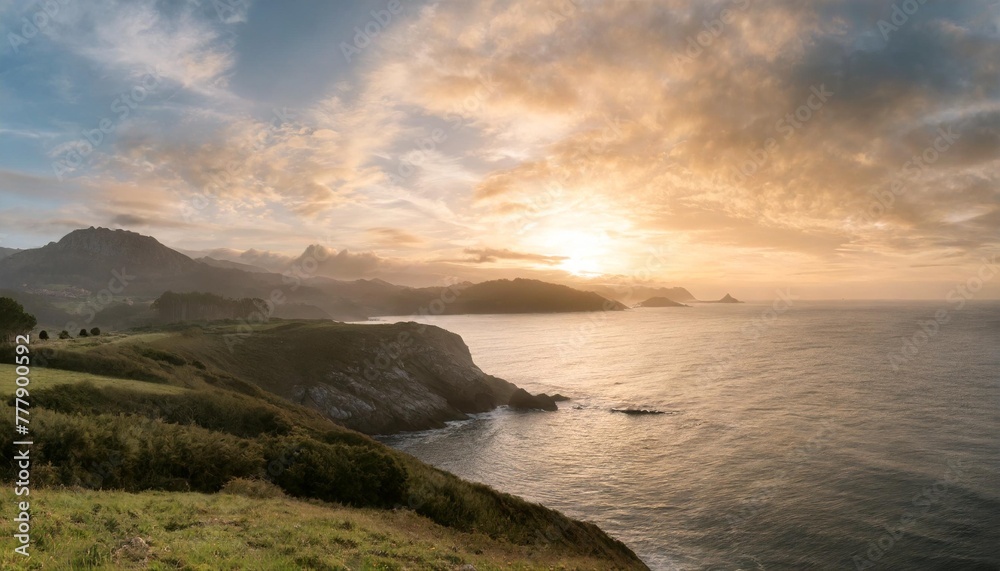 idyllic sunset over asturias coastline a nature adventure journey generated by ai