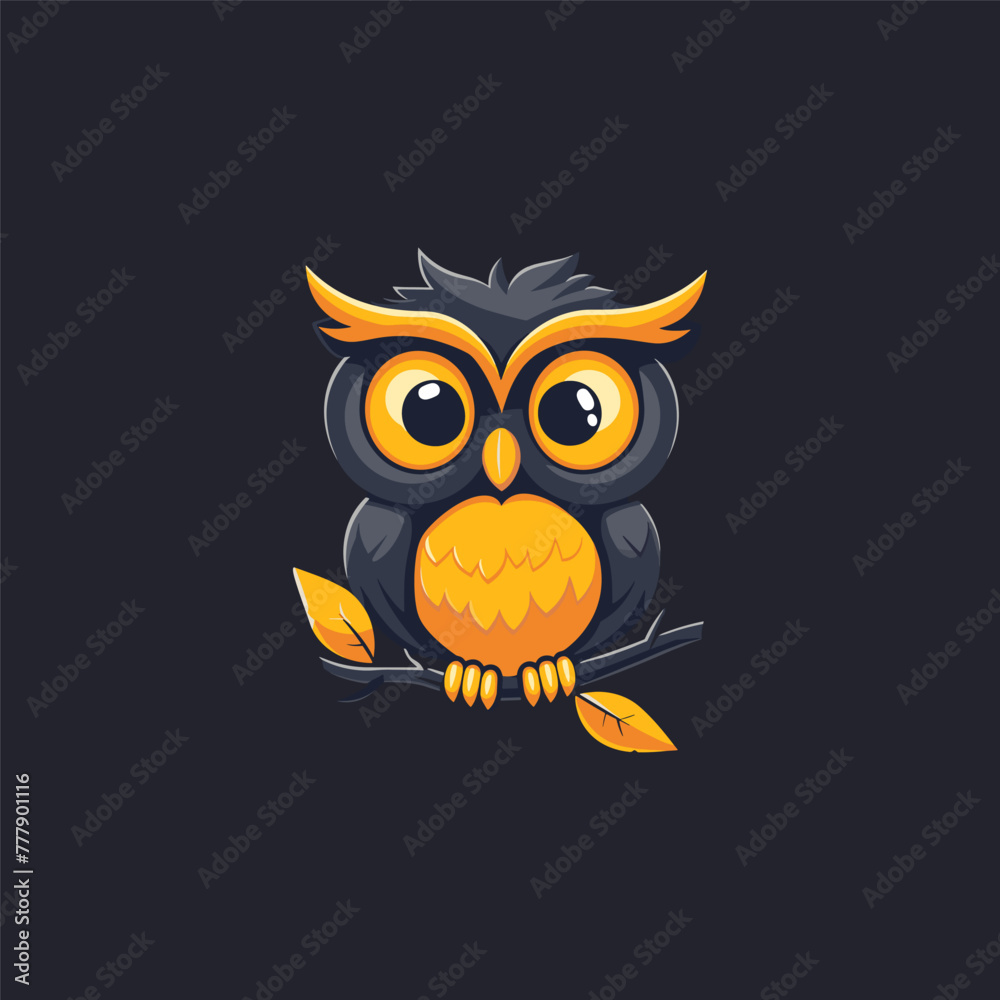 Owl on a branch logo illustration design flat vector