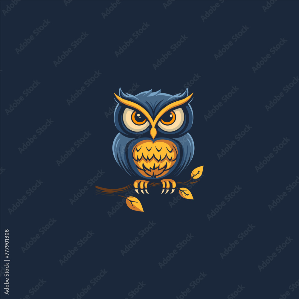 Owl on a branch logo illustration design flat vector