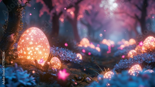 Enchanted Easter forest with glowing trees