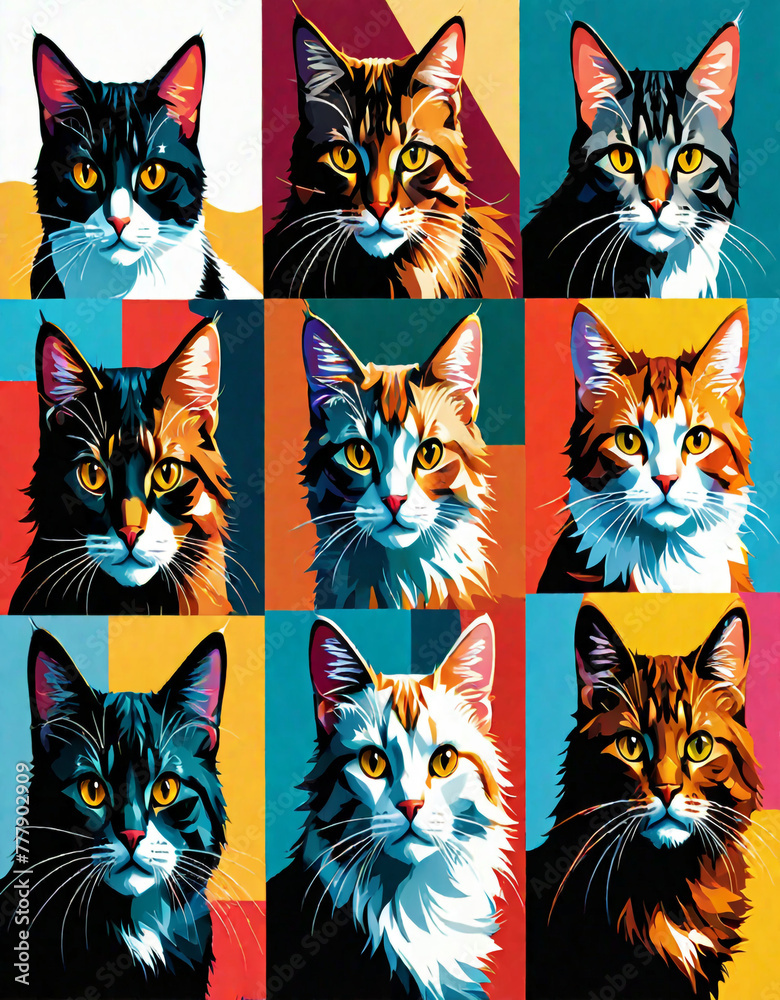 Collage of Various Domestic Cats Portraits Collage of Various Domestic Cats Portraits
