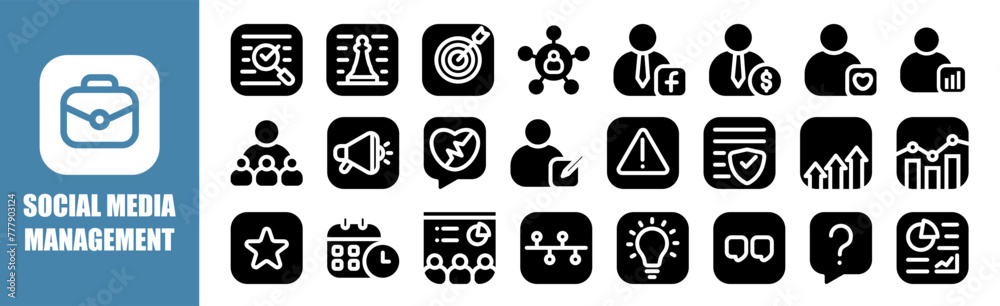 Social Media Management icon set for design elements Social Media Management icon set for design elements
