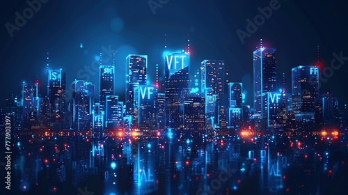 Wi-Fi smart city or network. Low poly wireframe. Building automation with computer board illustration. Isolated on a dark blue background. Plexus points and lines. Wireless smart city or network