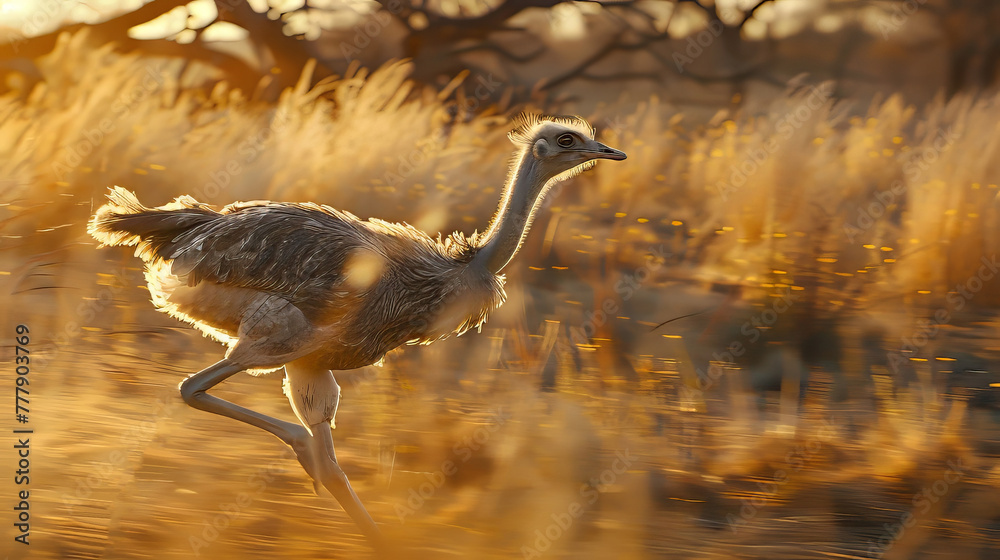 Naklejka premium Ostrich Running In Savanna