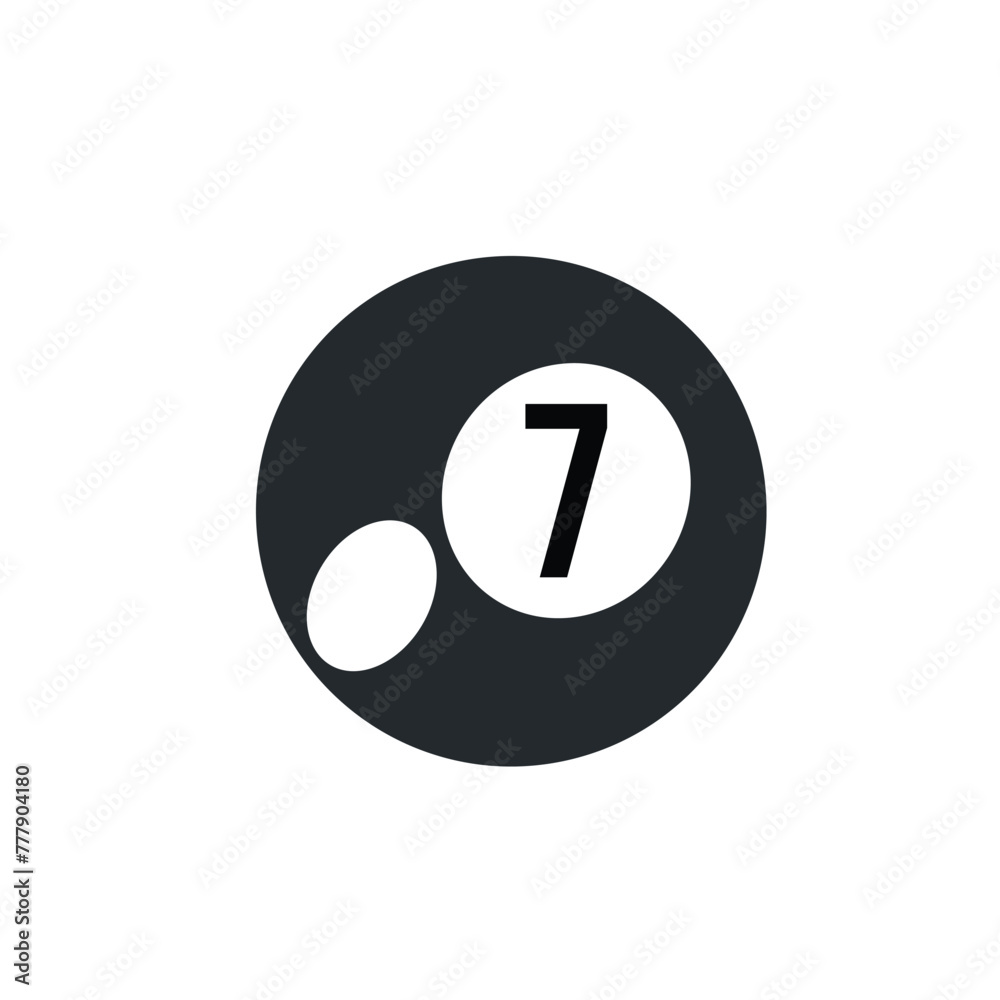 billiard ball 7 black icon in vector flat illustration. billiard ball 7 black icon in vector flat illustration.