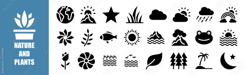 Nature and Plants icon set for design elements Nature and Plants icon set for design elements