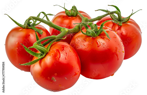 A bunch of ripe red tomatoes are sitting, cut out - stock png. © Volodymyr