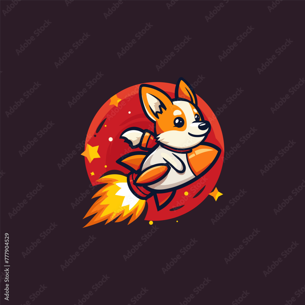 Obraz premium Dog riding rocket logo design vector illustration template