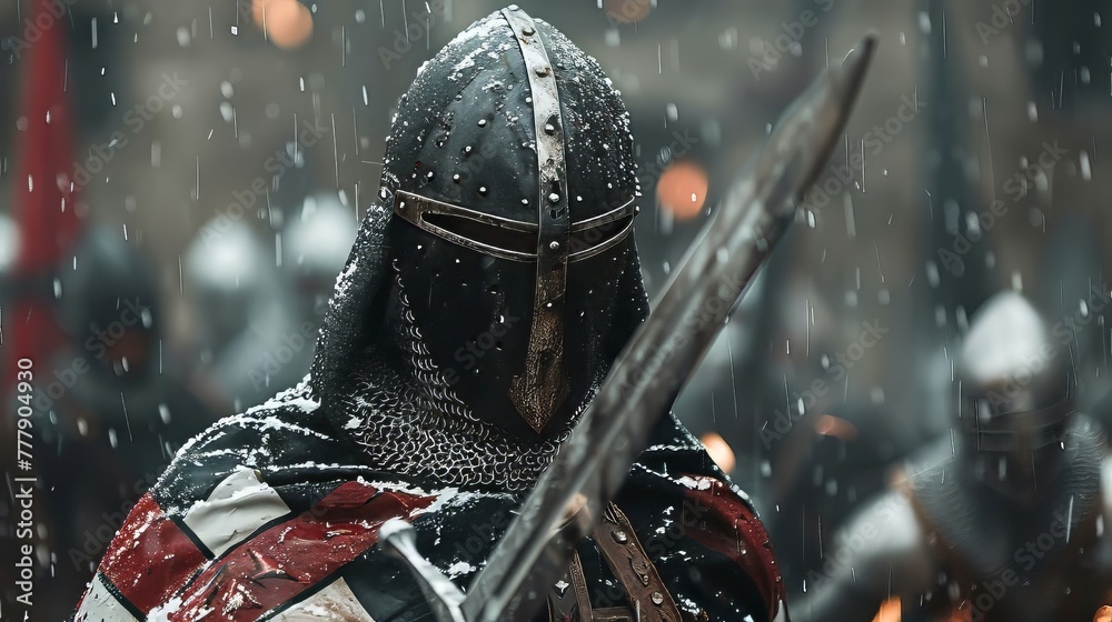 Fototapeta premium Closeup Templar Knight At War