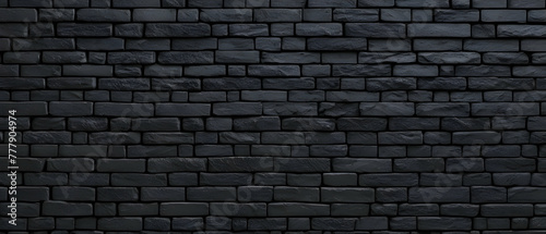 Brick wall of black color, wide panorama background