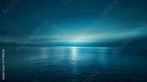 Moonlit Ocean Horizon with Gentle Waves and Starry Night Sky