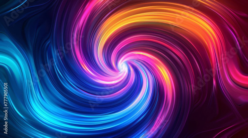 Elegant neon swirl frame with a hypnotic effect, set on a minimalist dark background, © FoxGrafy