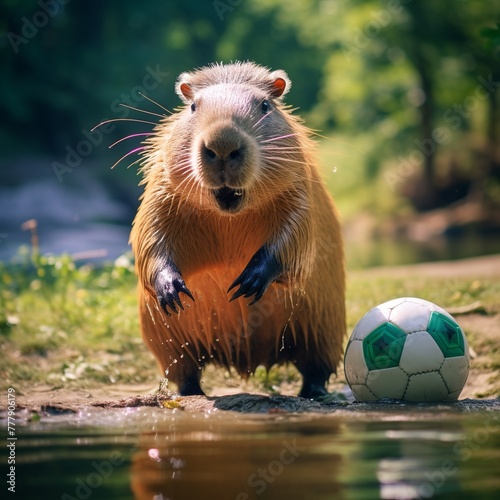 illustration of capybara playing sport, Generative ai