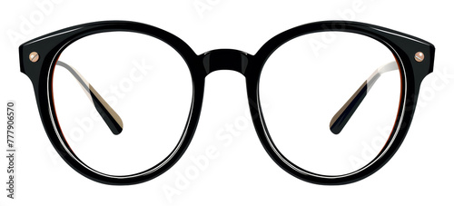 A pair of black glasses with a gold frame, cut out - stock png.