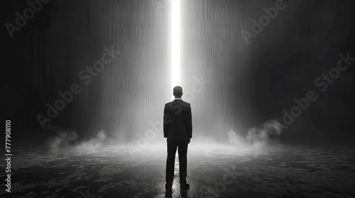 Luminous Resolve Businessman Confronting the Unknown