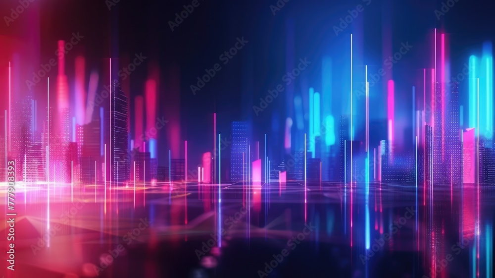 Futuristic Neon Cityscape Backdrop for Business and Finance Concepts